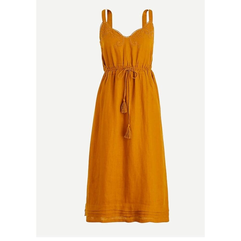 J. Crew Linen drawstring dress with embroidery Size 0